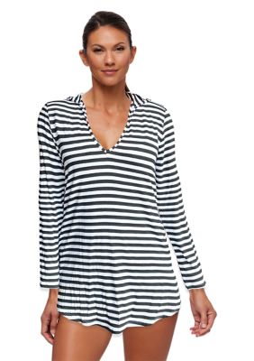 Sailaway Stripe Hooded Tunic Swim Cover Up