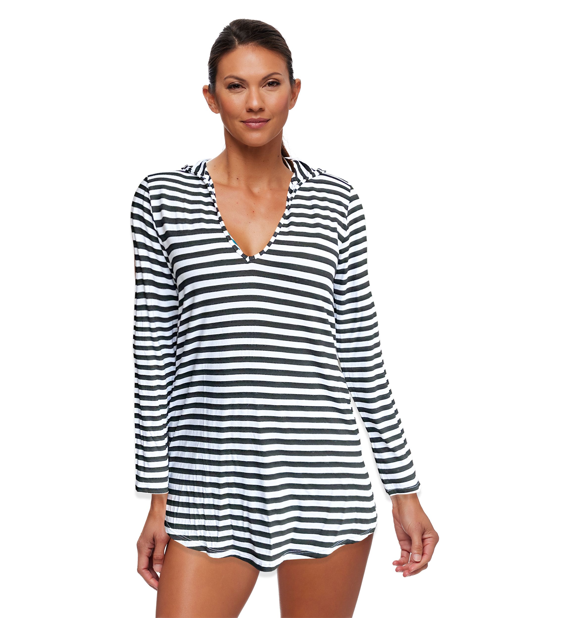 Sailaway Stripe Hooded Tunic Swim Cover Up