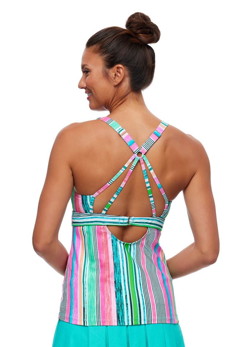La Jolla Stripe Lunge Sport Tankini Swim Top