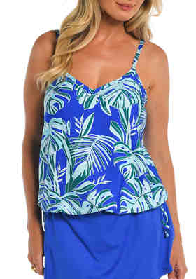 Plus Size - Turquoise Underwire Knot Front Flyaway Tankini Top - Torrid