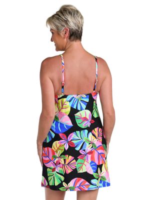 Tropical Floral Printed Haler Neck Swim Cover Up