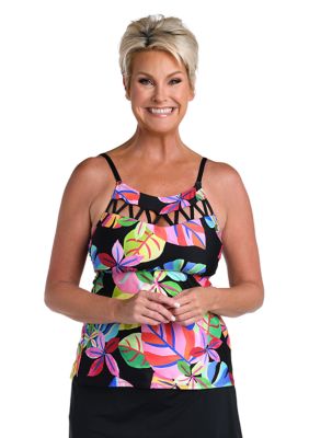 Tropical Floral Printed Strappy Tankini Swim Top