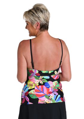 Tropical Floral Printed Strappy Tankini Swim Top