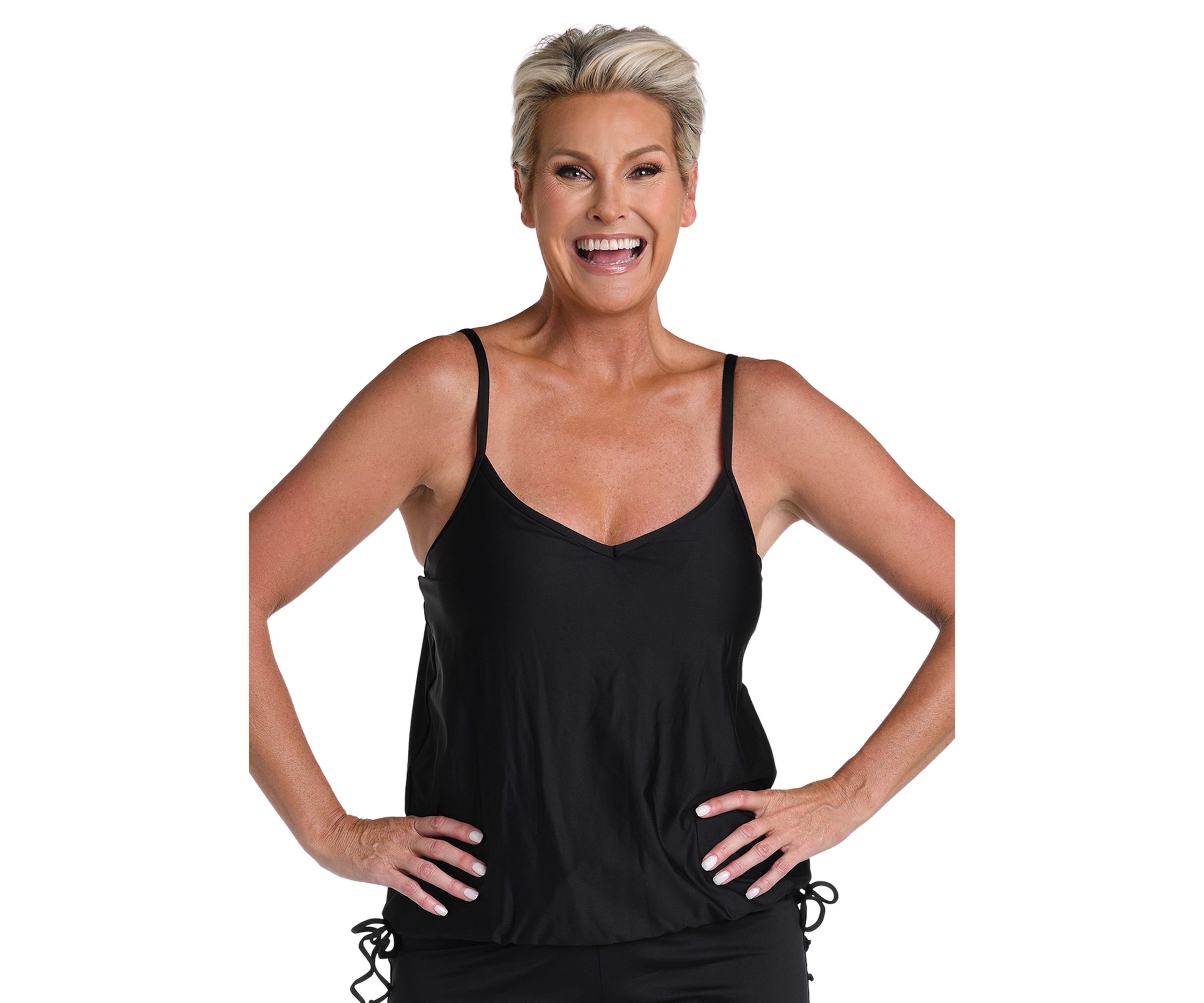 Black Blouson Tankini Swim Top
