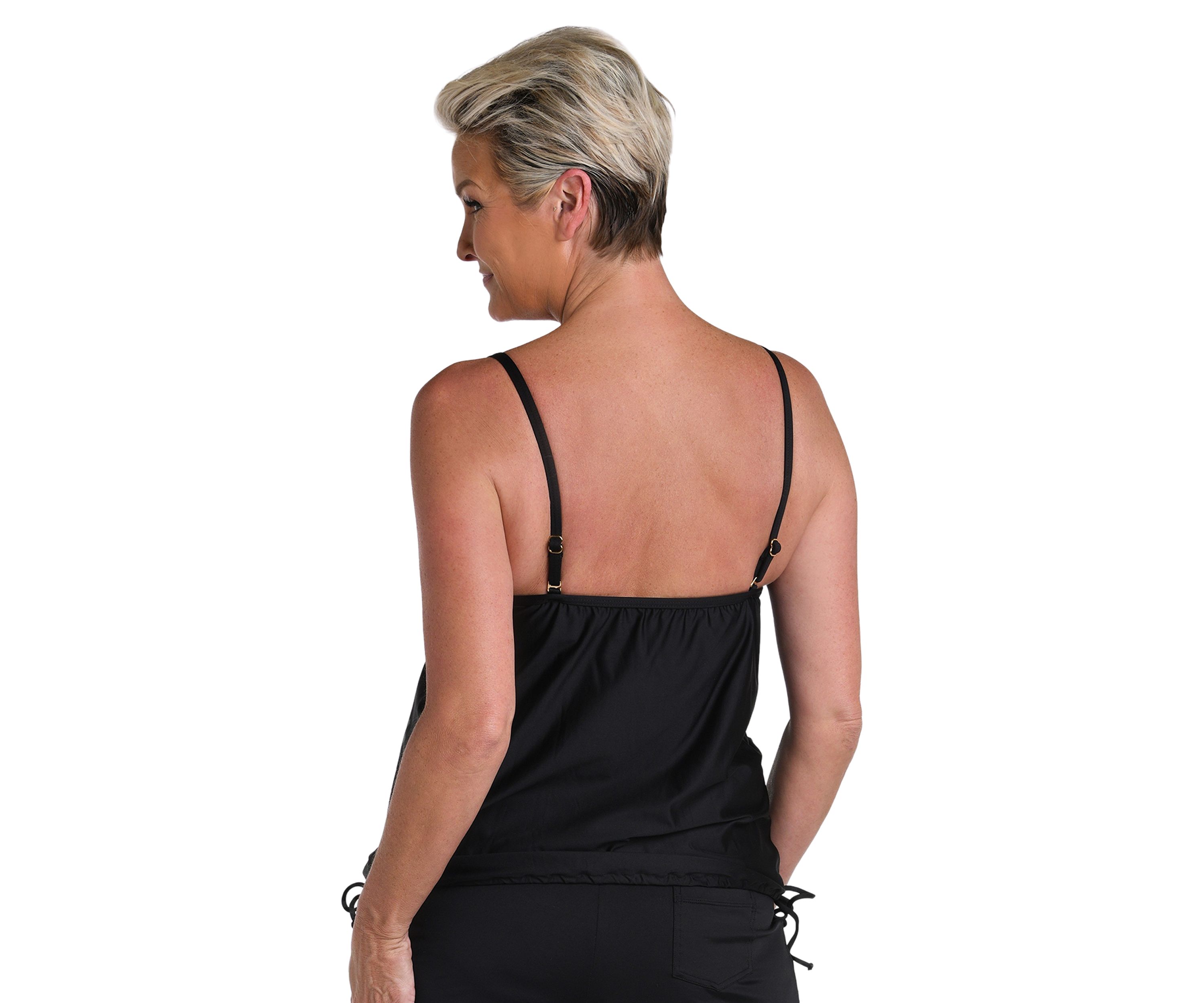 Black Blouson Tankini Swim Top