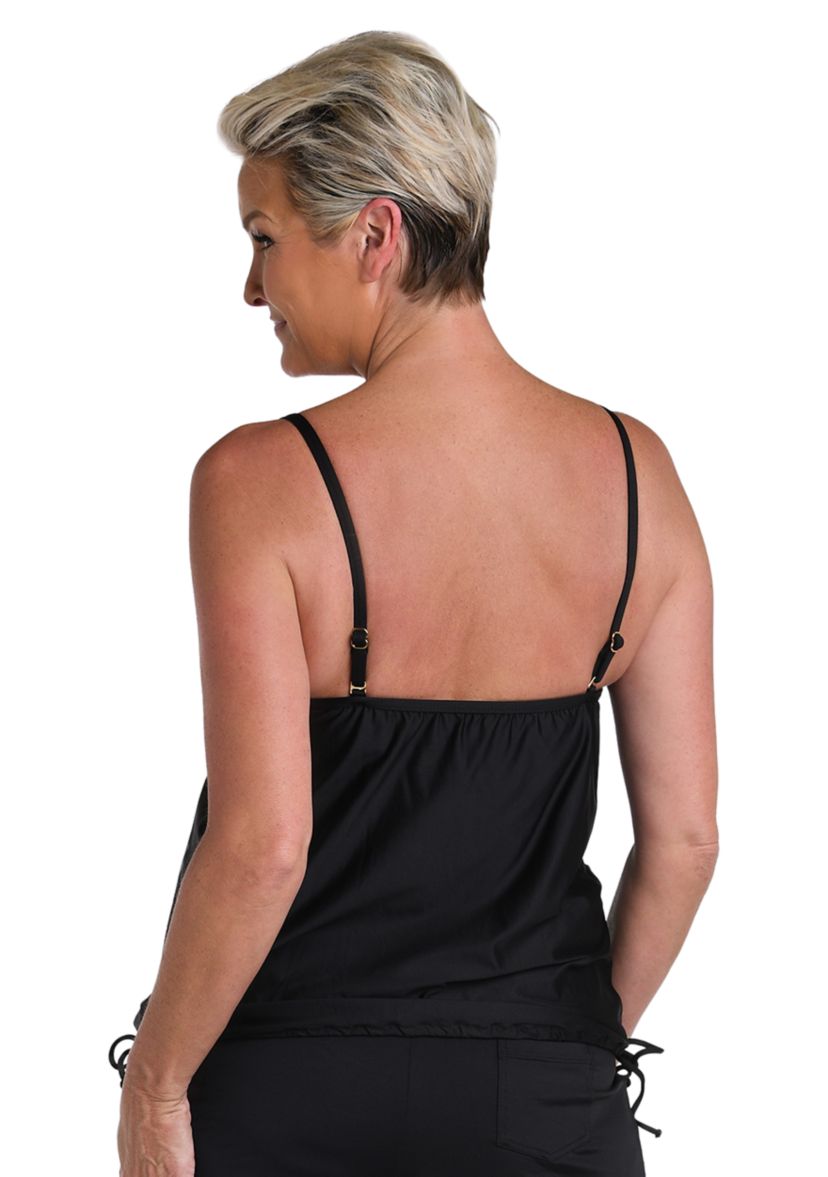 Black Blouson Tankini Swim Top