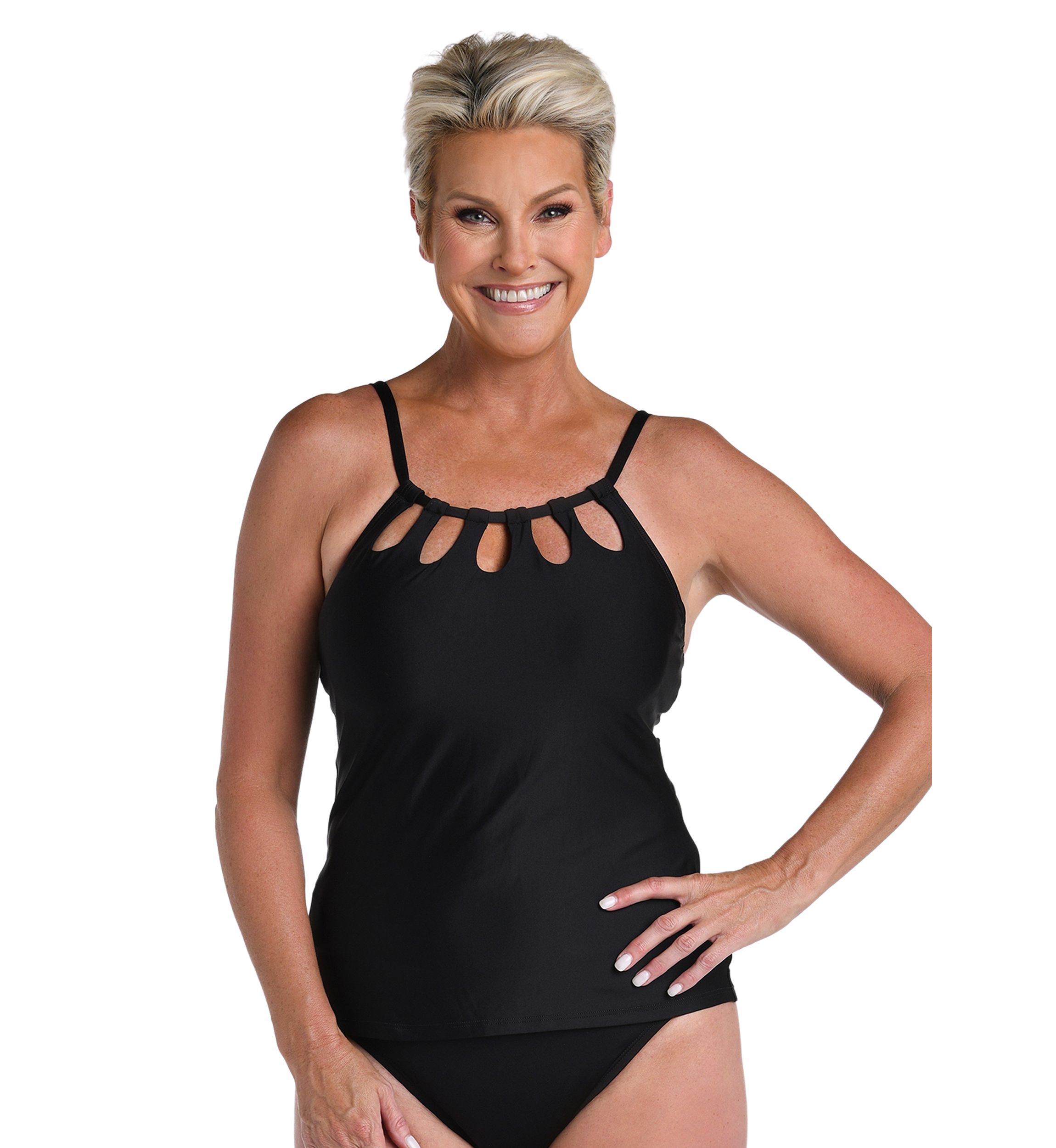 Black Cutout High Neck Swim Top 