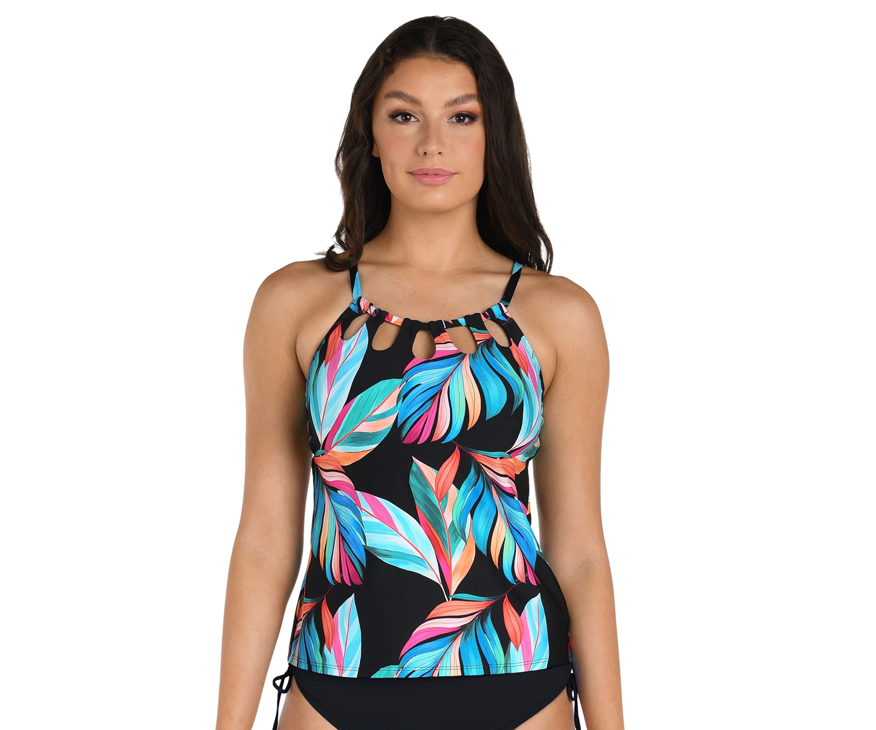 Moonlit Leaf Cutout High Neck Tankini Top