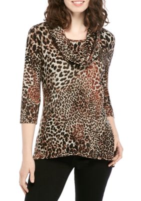 New Directions® 3/4 Sleeve Cowl Neck Shark Bite Top | belk