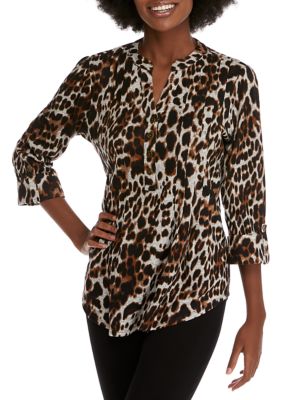 multi stripe leopard print top