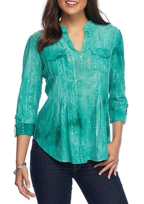 New Directions® Sequin Pleated Tunic Top | belk