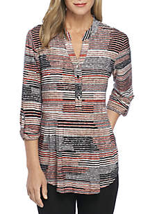 new directions three quarter double sleeve bar back printed top