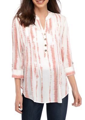 New Directions® Women's 3/4 Sleeve Tie Dye Henley Top | belk