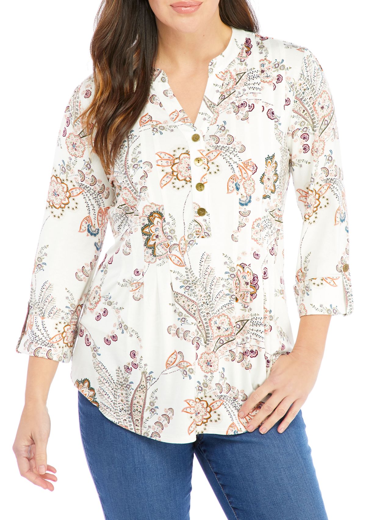 Womens Roll Tab Knit Henley Top 