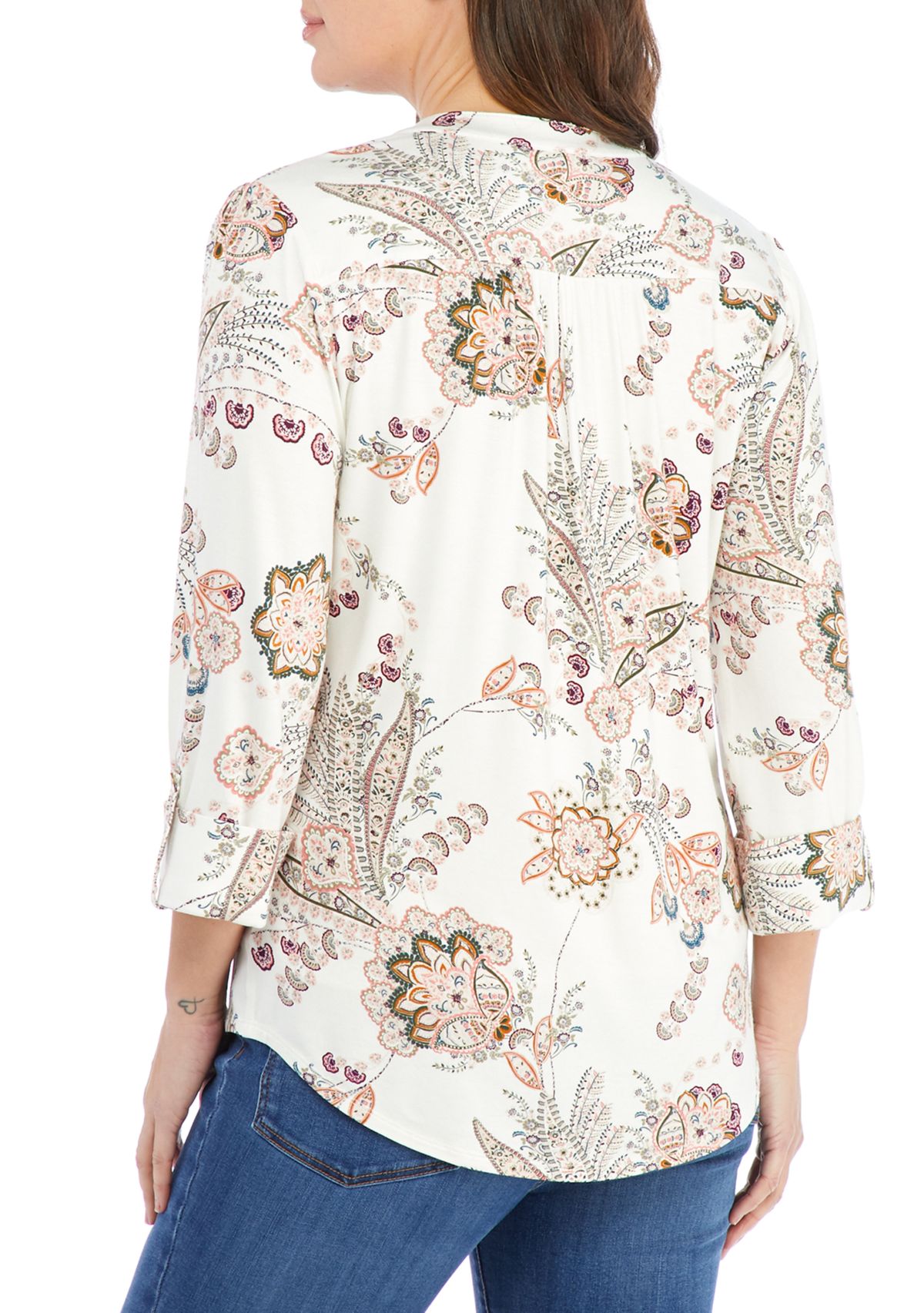 Womens Roll Tab Knit Henley Top 