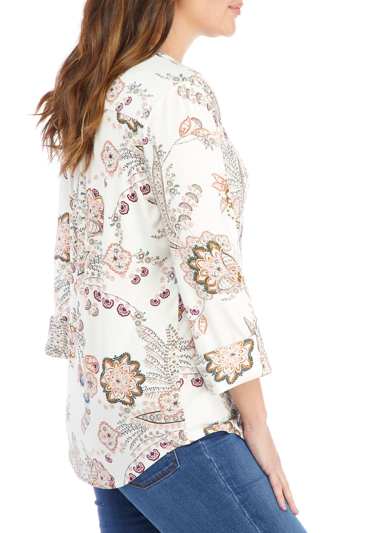 Womens Roll Tab Knit Henley Top 