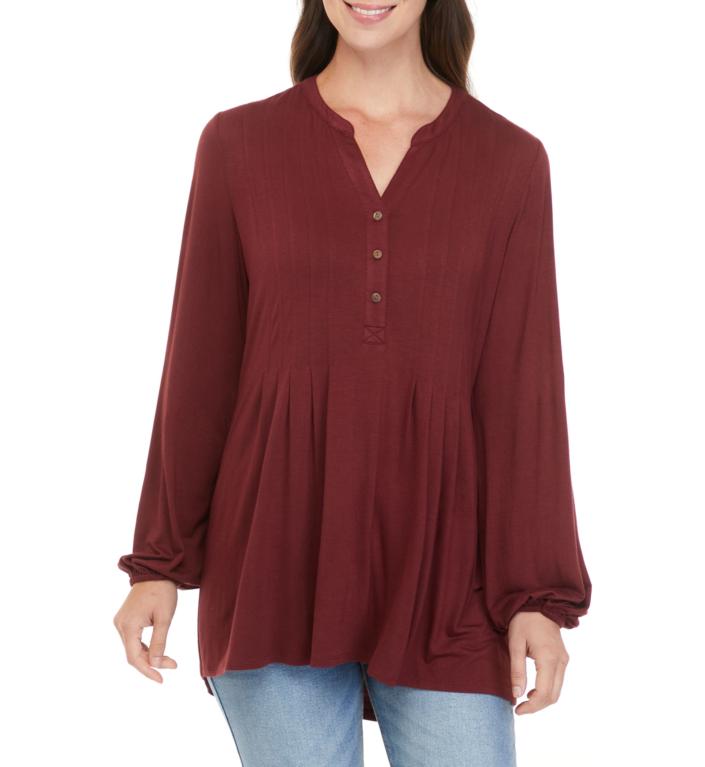 Womens Long Sleeve Henley Tunic 