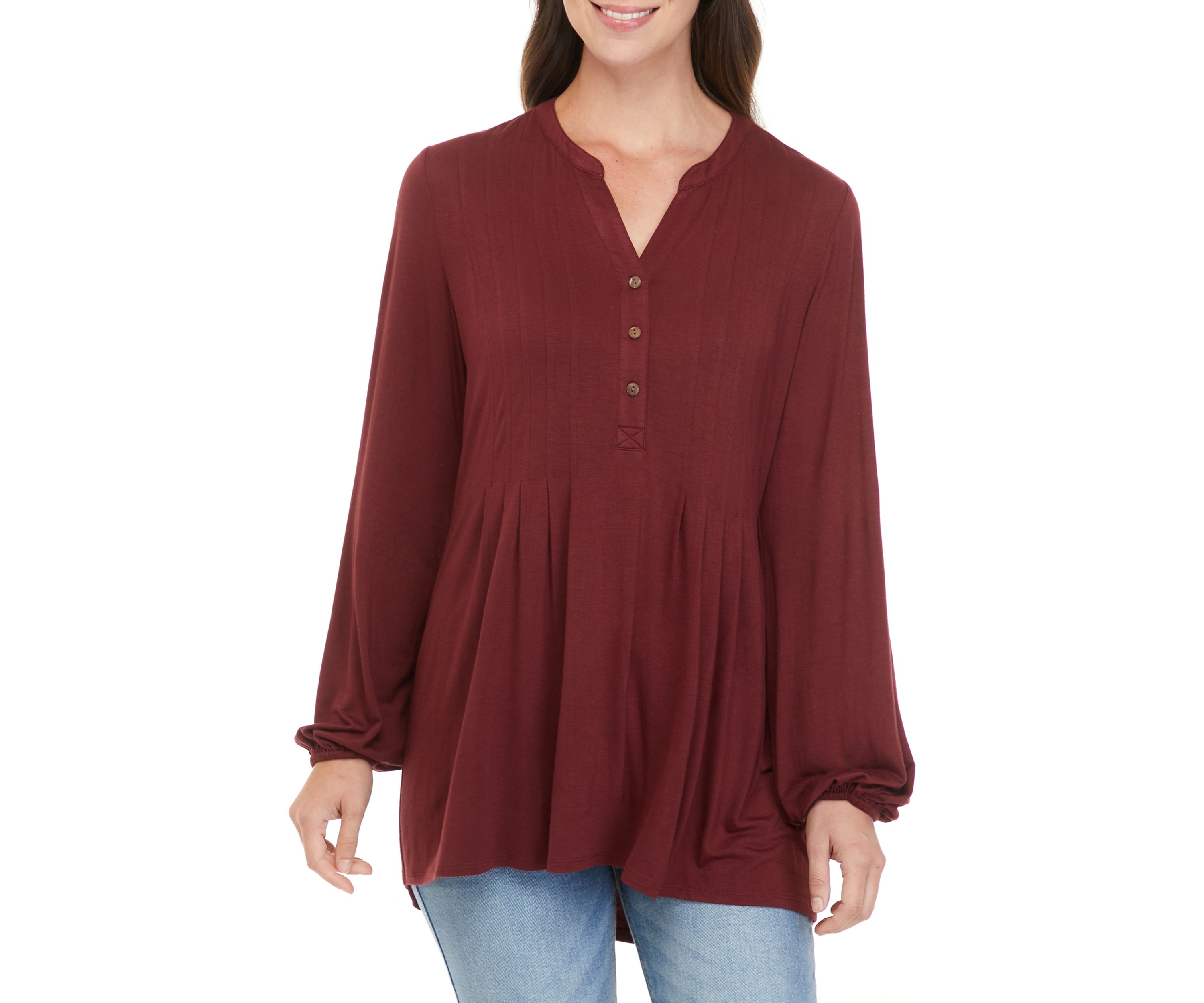 Womens Long Sleeve Henley Tunic 