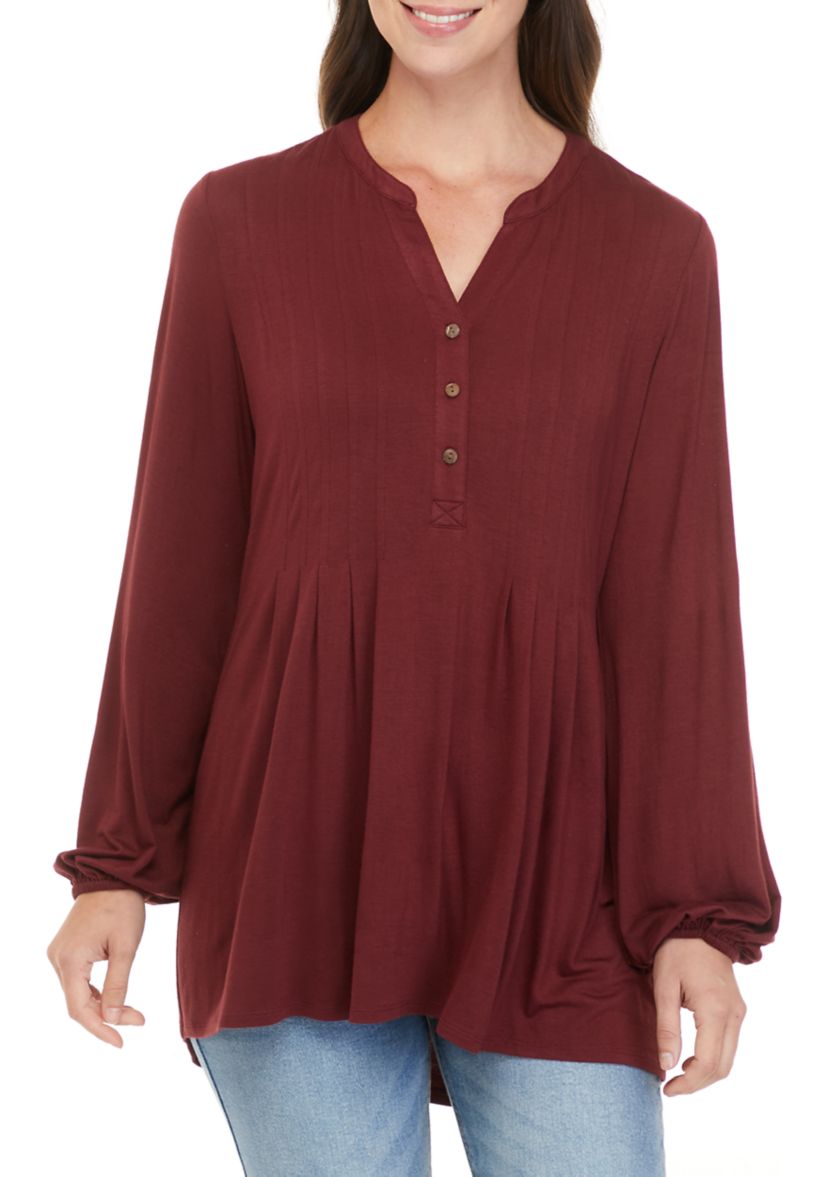 Womens Long Sleeve Henley Tunic 
