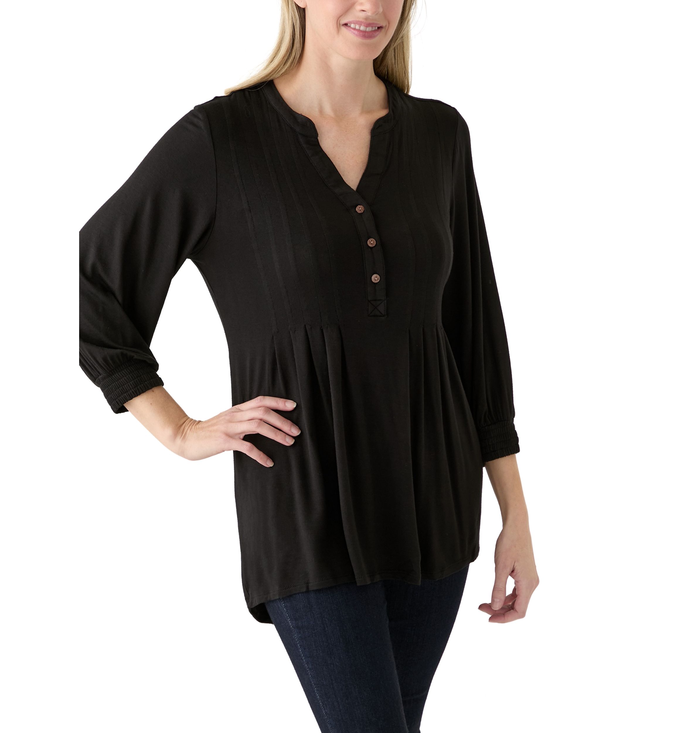 Womens 3/4 Sleeve Henley Tunic Top