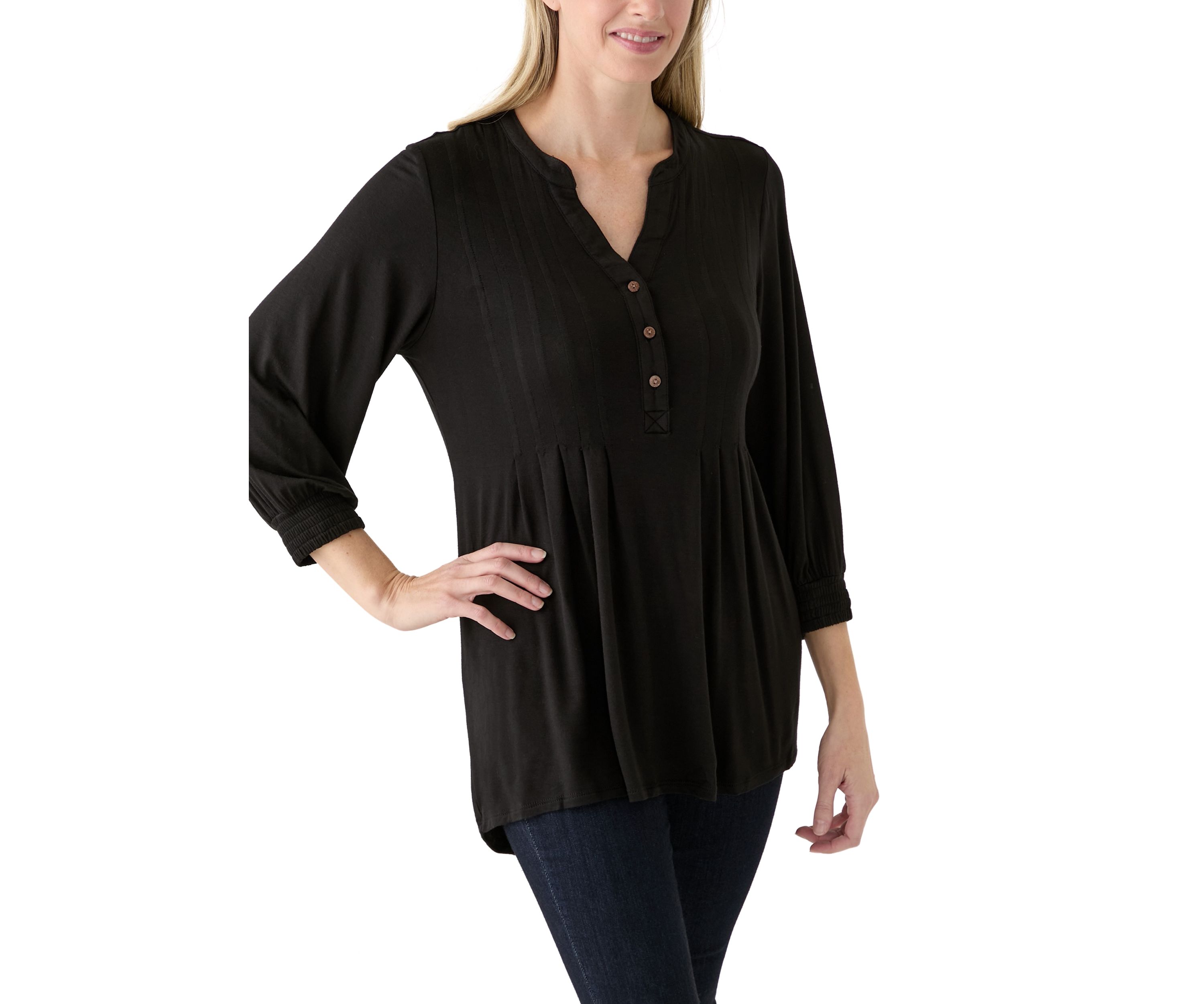 Womens 3/4 Sleeve Henley Tunic Top