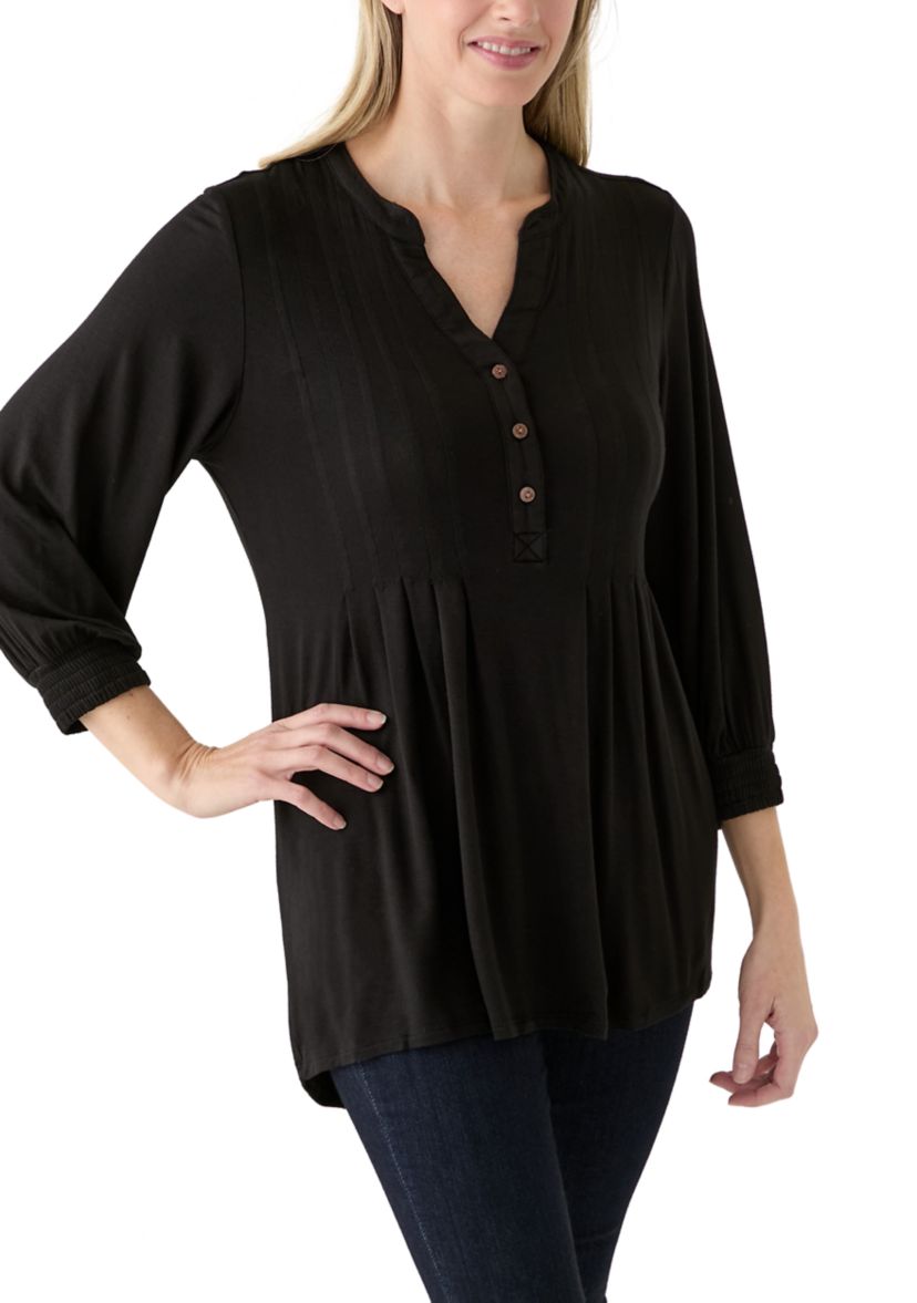 Womens 3/4 Sleeve Henley Tunic Top