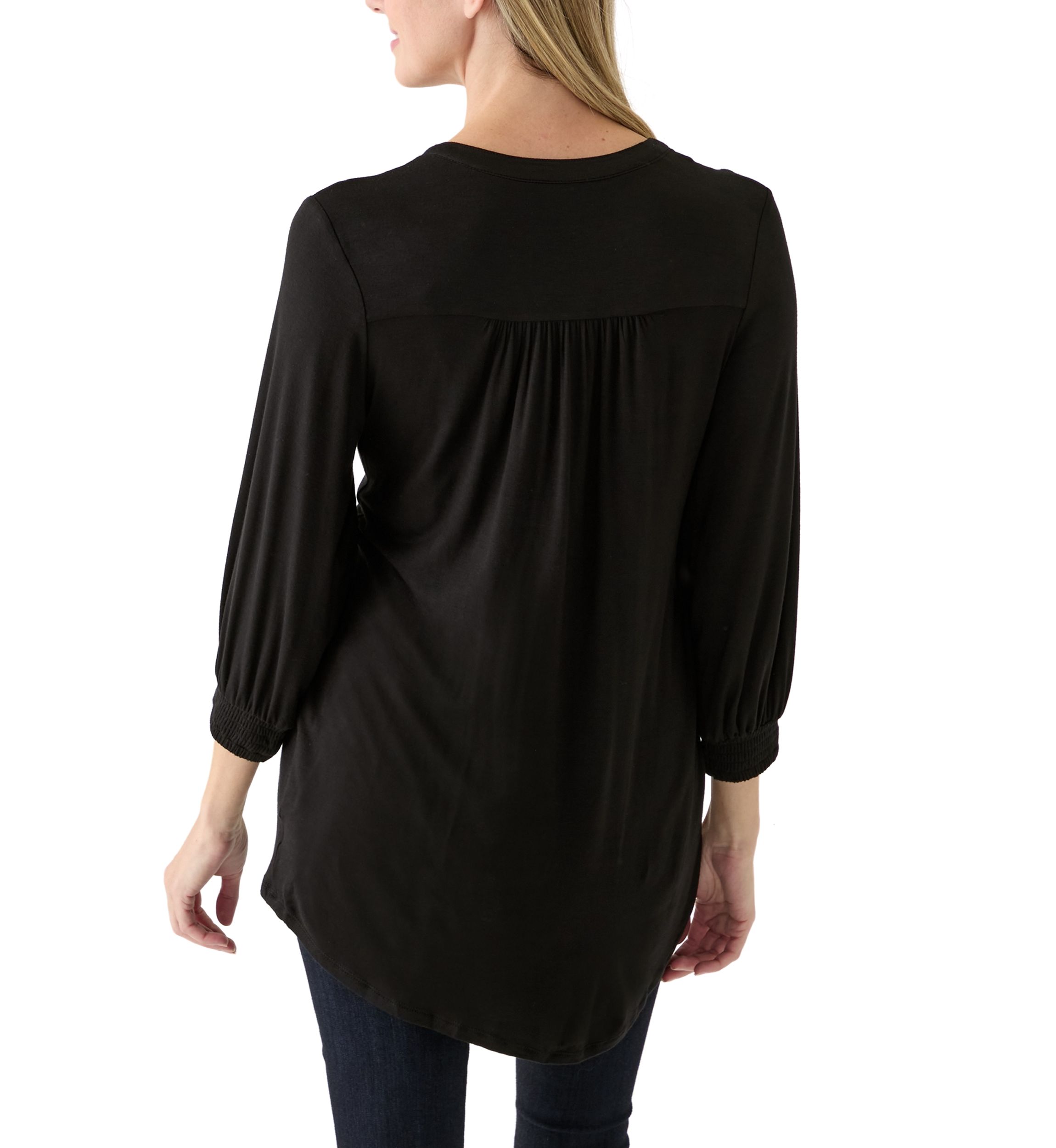 Womens 3/4 Sleeve Henley Tunic Top