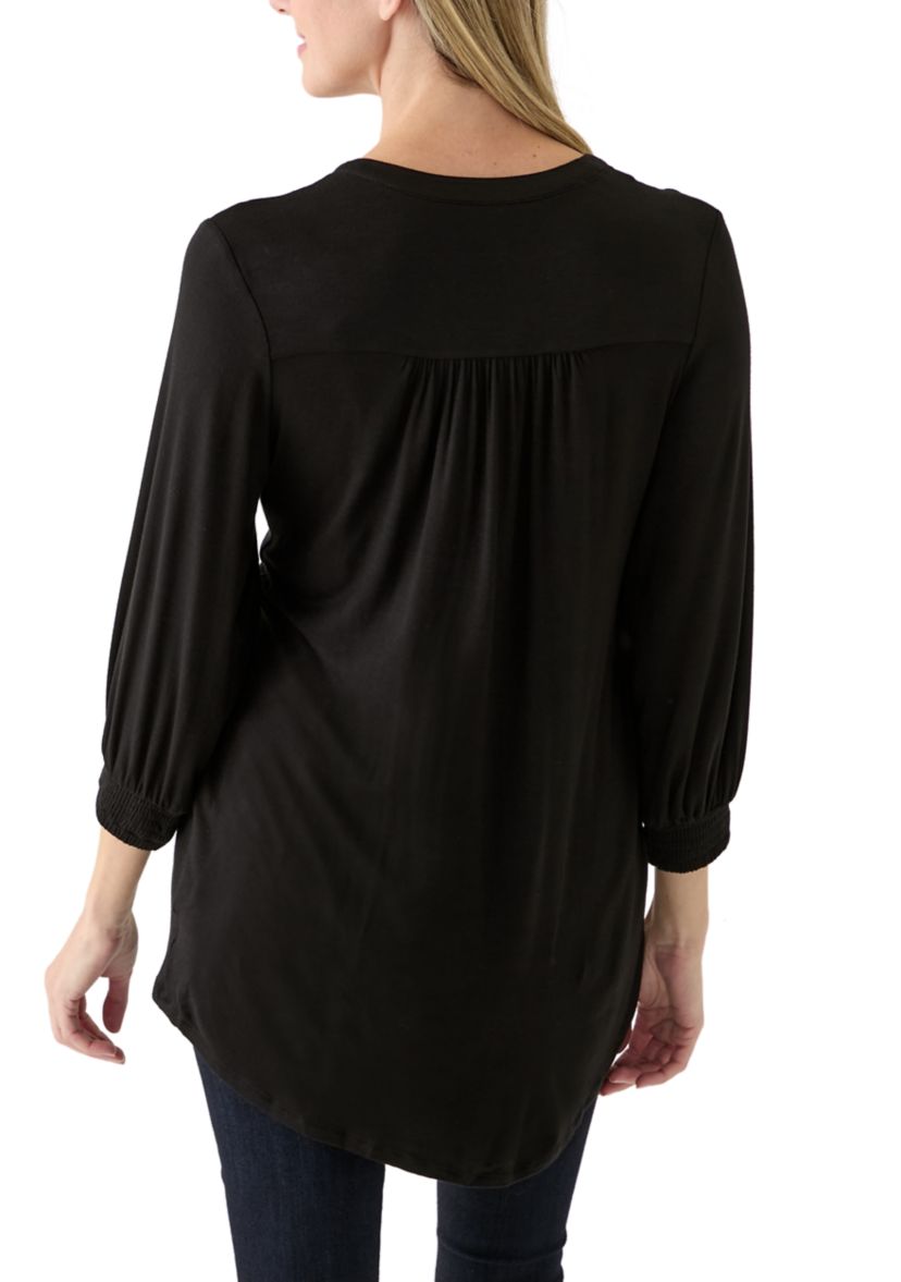Womens 3/4 Sleeve Henley Tunic Top