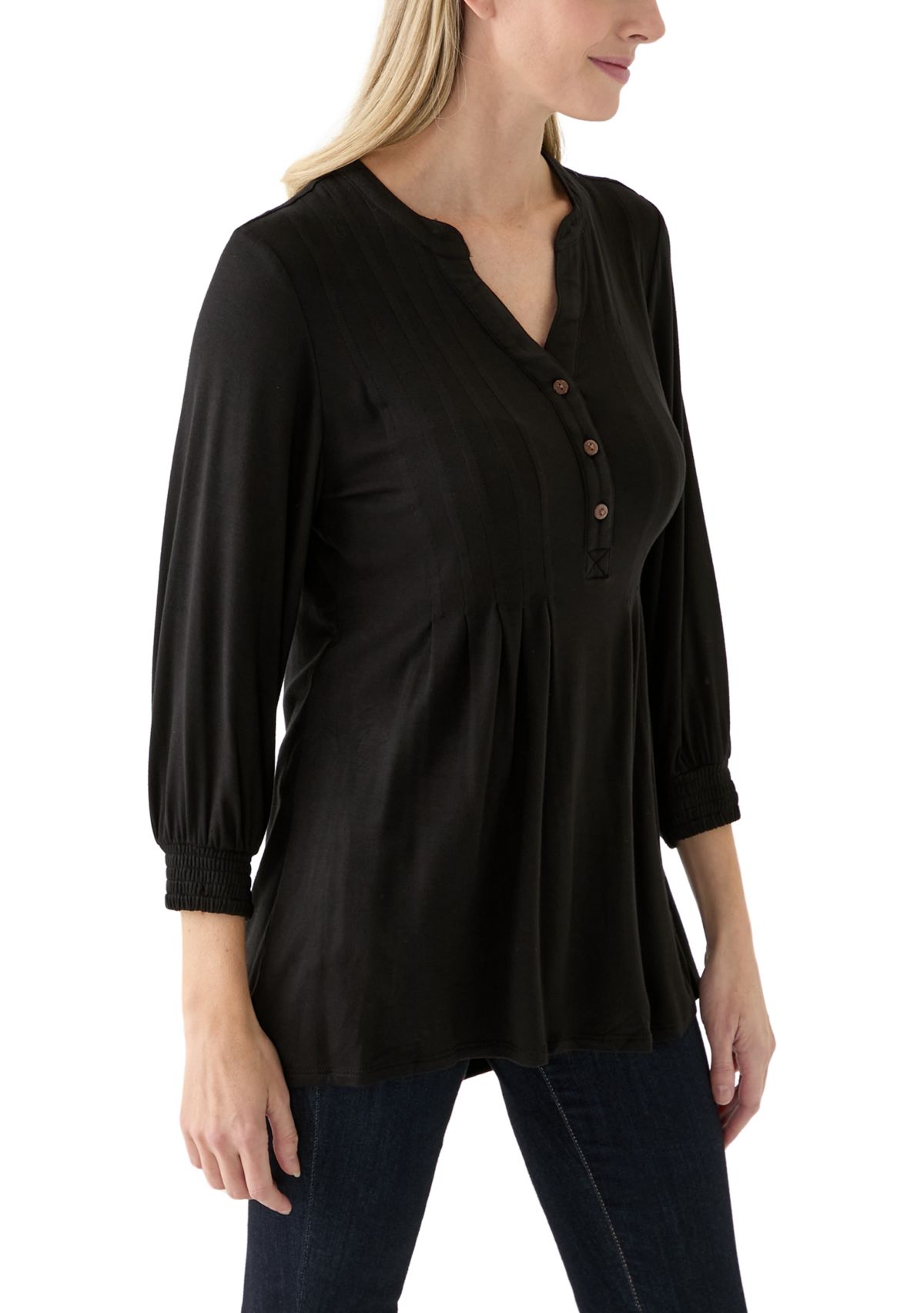 Womens 3/4 Sleeve Henley Tunic Top