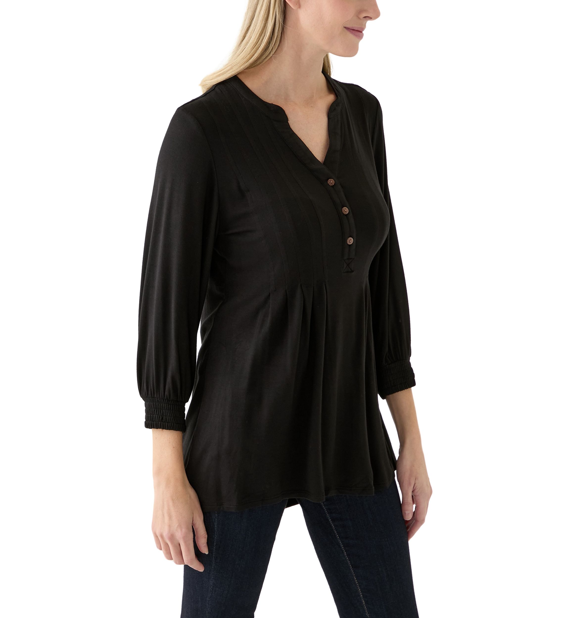 Womens 3/4 Sleeve Henley Tunic Top