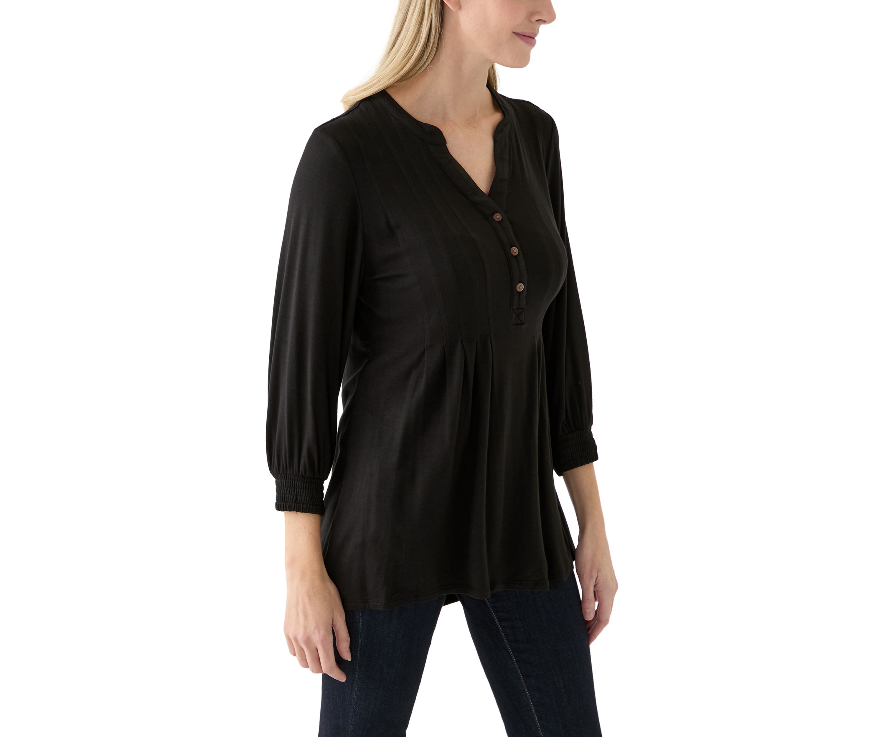 Womens 3/4 Sleeve Henley Tunic Top