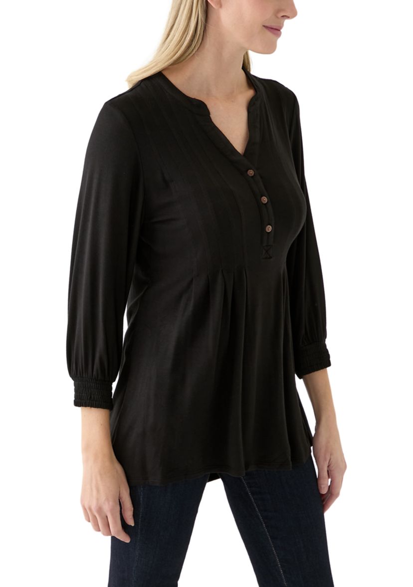 Womens 3/4 Sleeve Henley Tunic Top