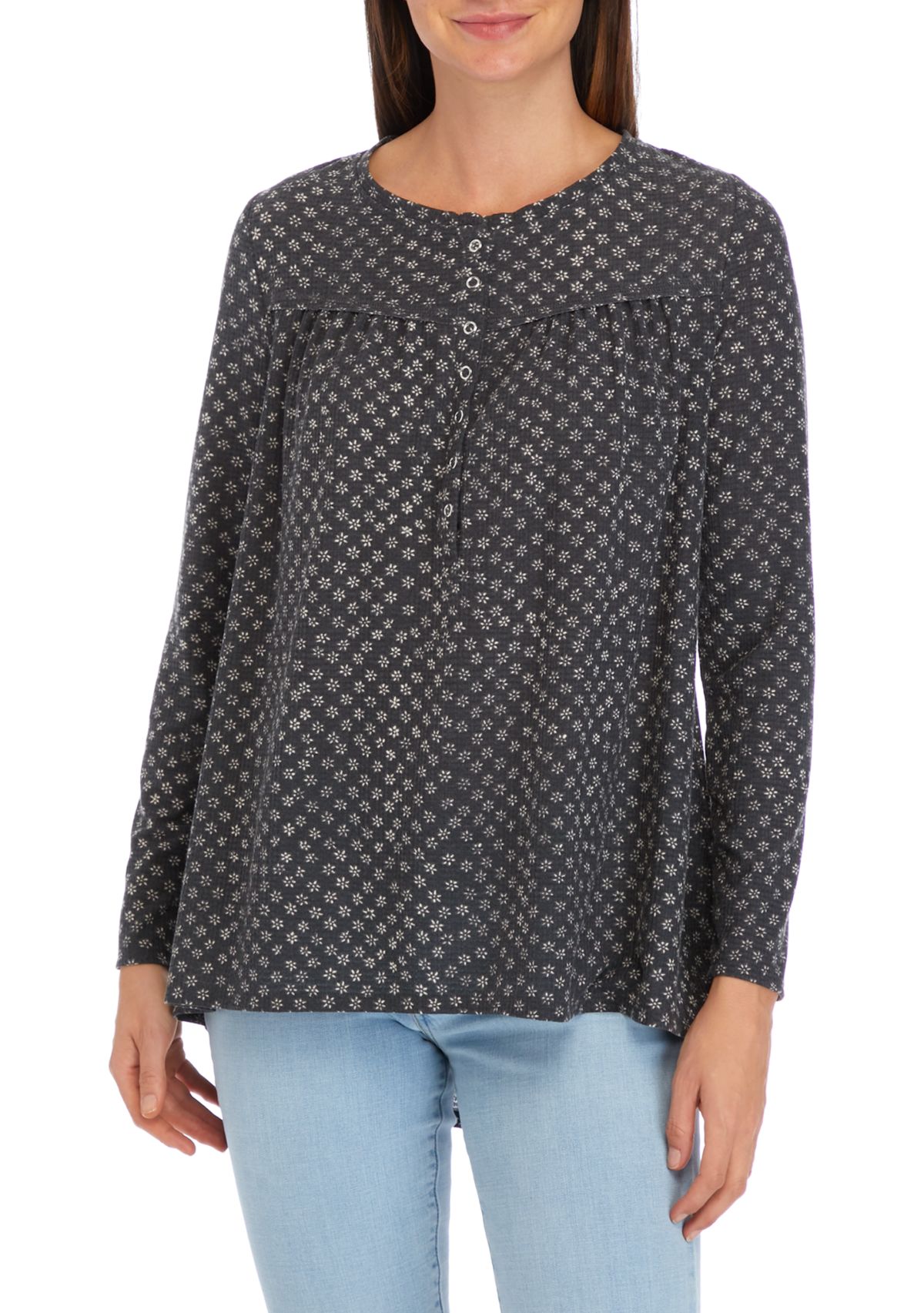 Womens Waffle Henley Top