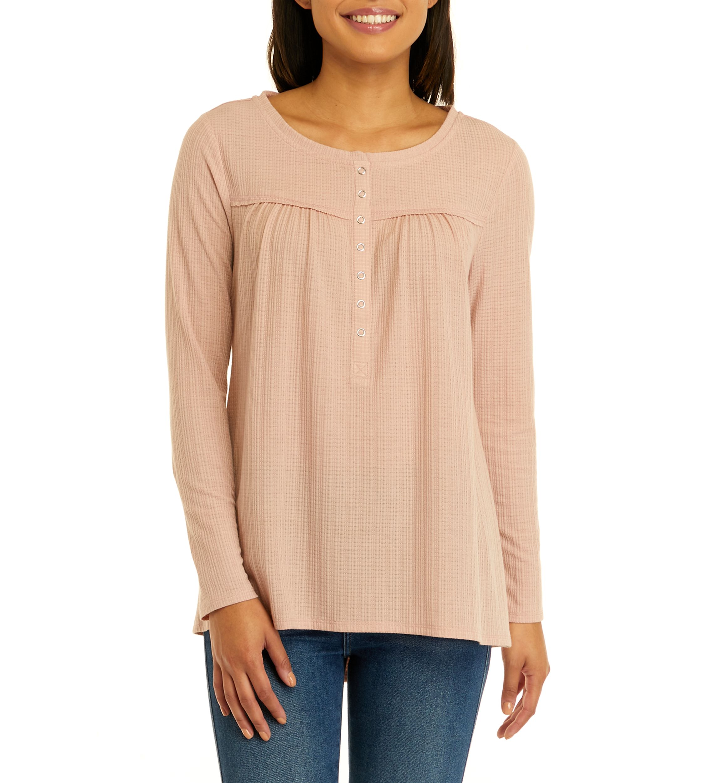 Womens Long Sleeve Textured Henley Tunic