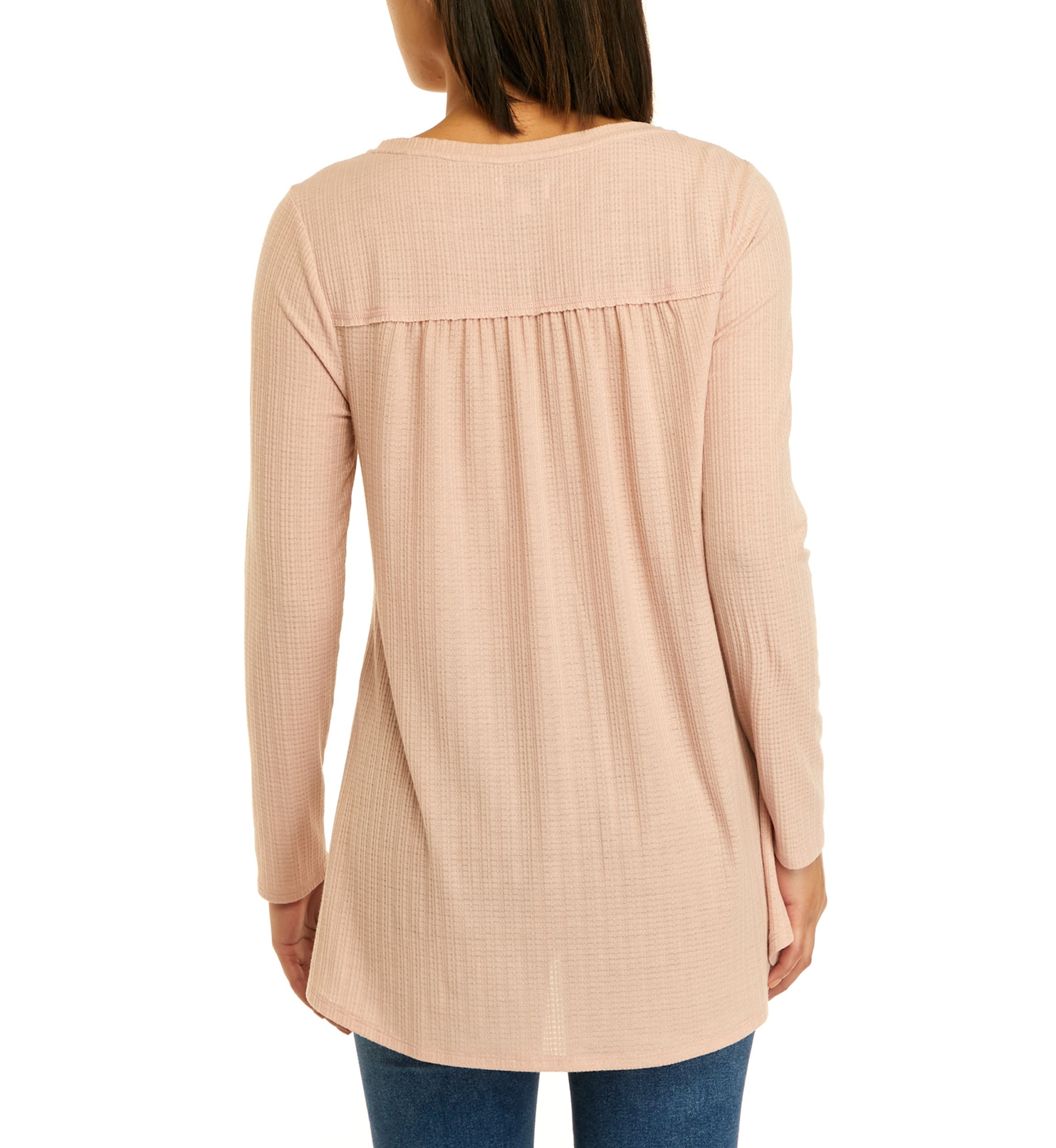 Womens Long Sleeve Textured Henley Tunic