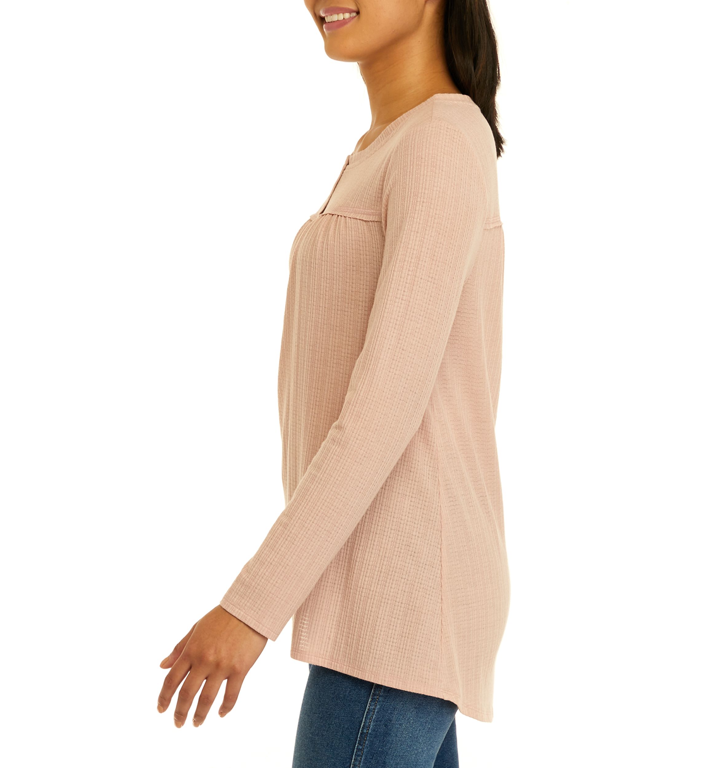 Womens Long Sleeve Textured Henley Tunic