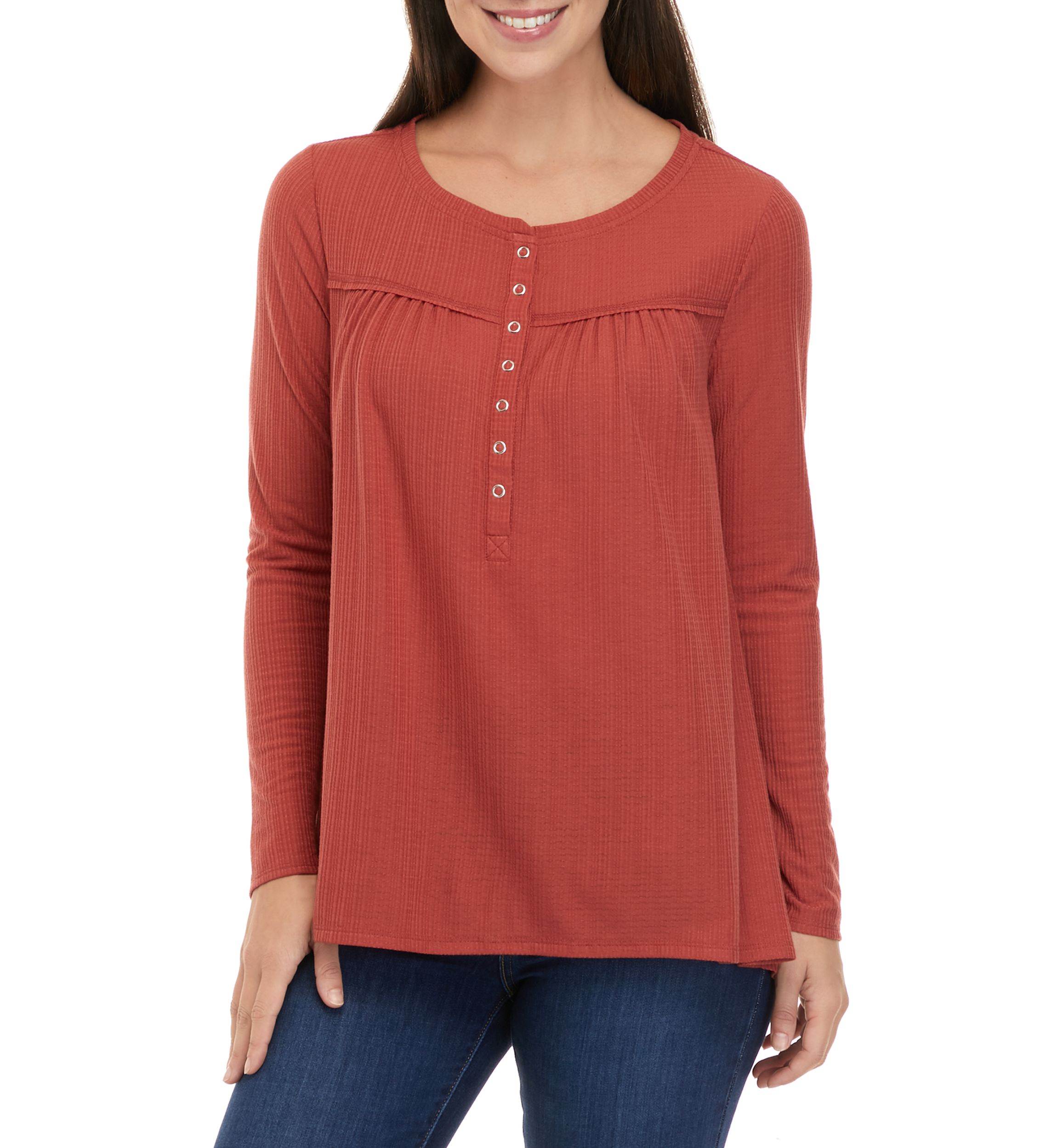 Womens Waffle Henley Shirt