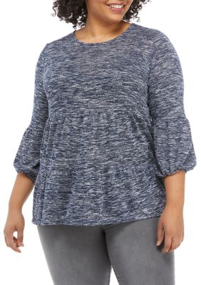 New Directions® Plus Size Puff Sleeve Tiered Knit Top | belk
