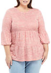 Plus Size Puff Sleeve Tiered Knit Top 