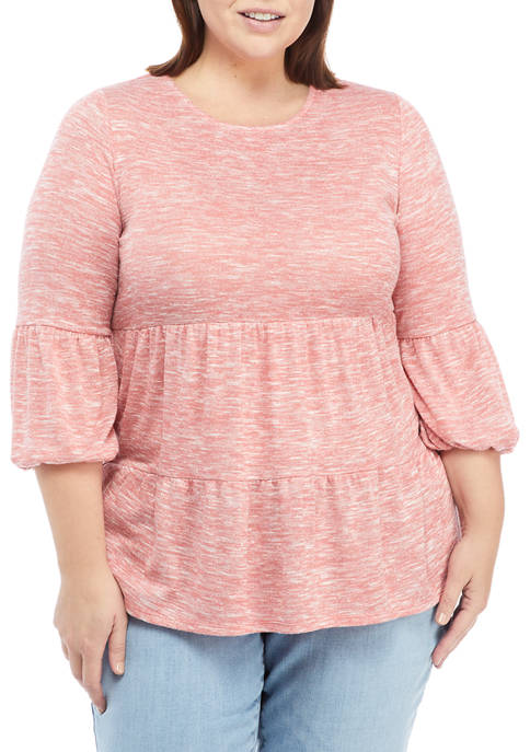 New Directions® Plus Size Puff Sleeve Tiered Knit