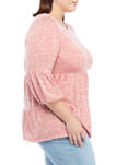 Plus Size Puff Sleeve Tiered Knit Top 