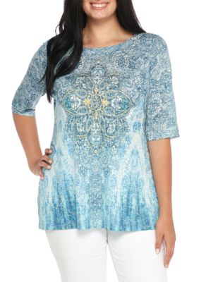 New Directions® Plus Size Sublimated Medallion Center Tee Shirt | belk