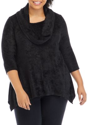 New Directions Plus Size Cowl Neck Hacci Top