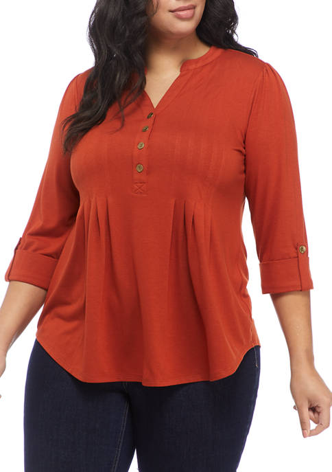 New Directions® Plus Size Roll Tab Henley Knit Top | belk