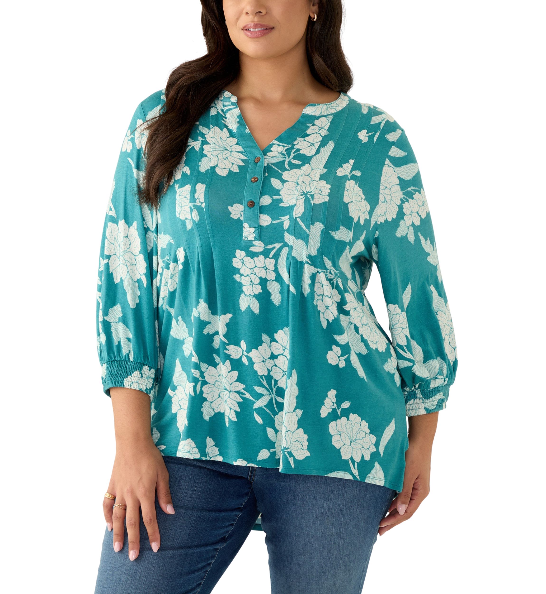 Plus Size Long Sleeve Henley Tunic 