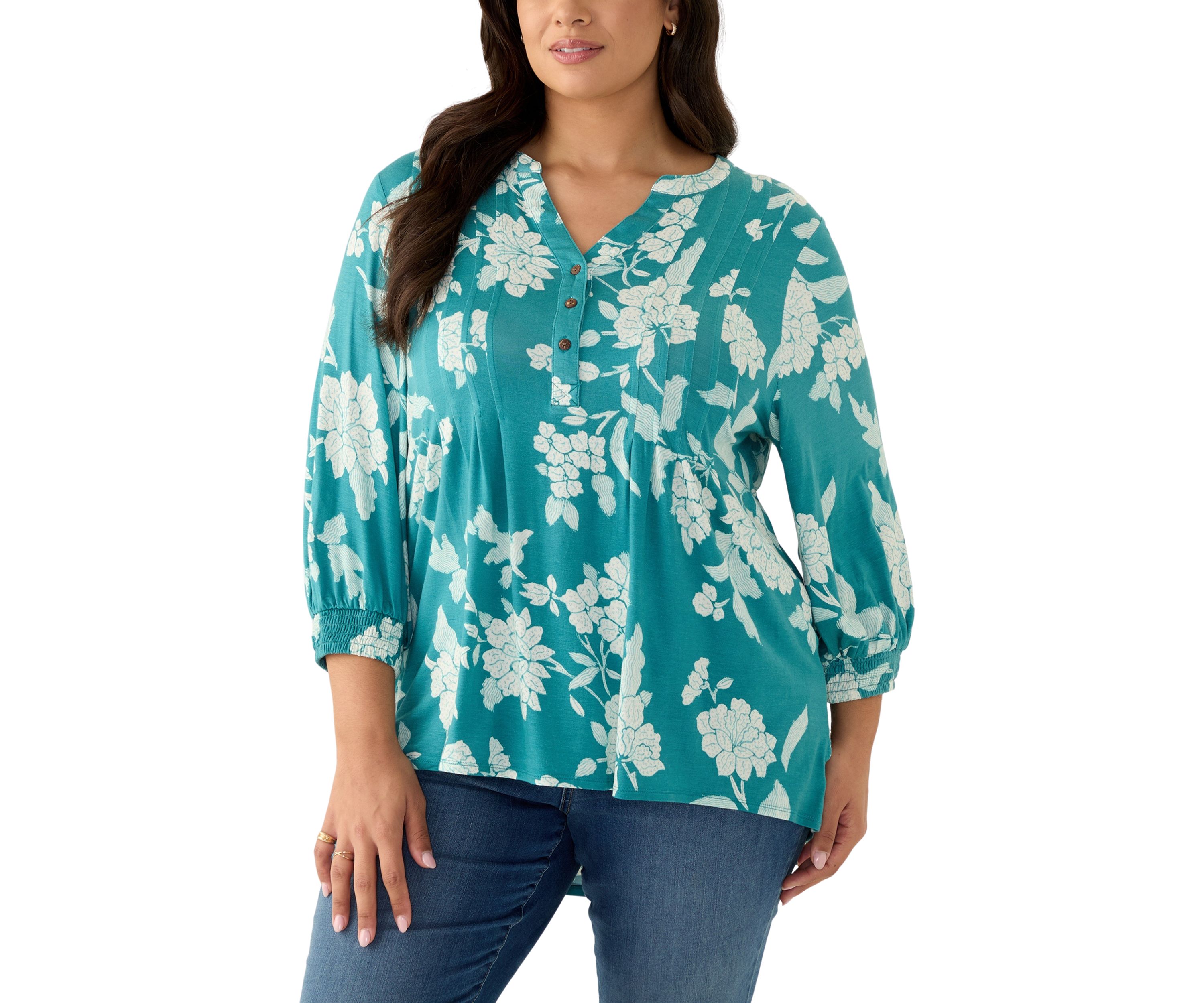 Plus Size Long Sleeve Henley Tunic 