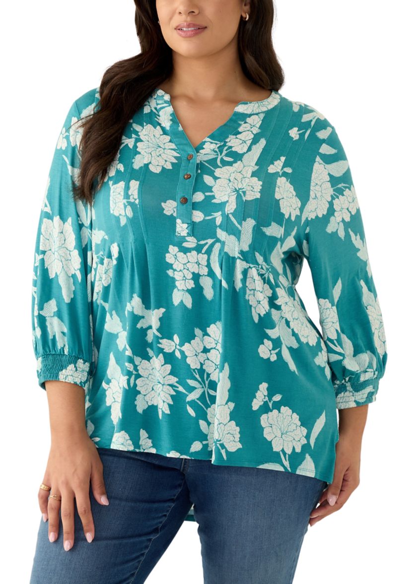 Plus Size Long Sleeve Henley Tunic 
