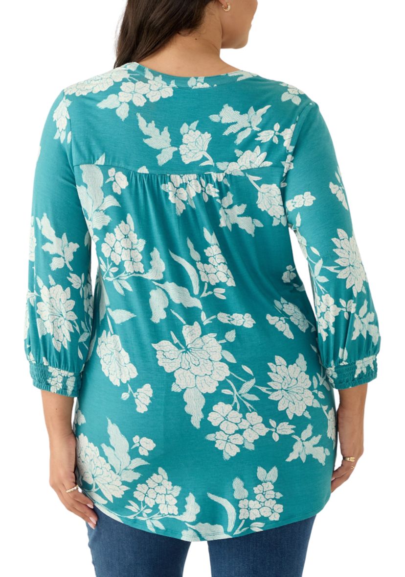 Plus Size Long Sleeve Henley Tunic 