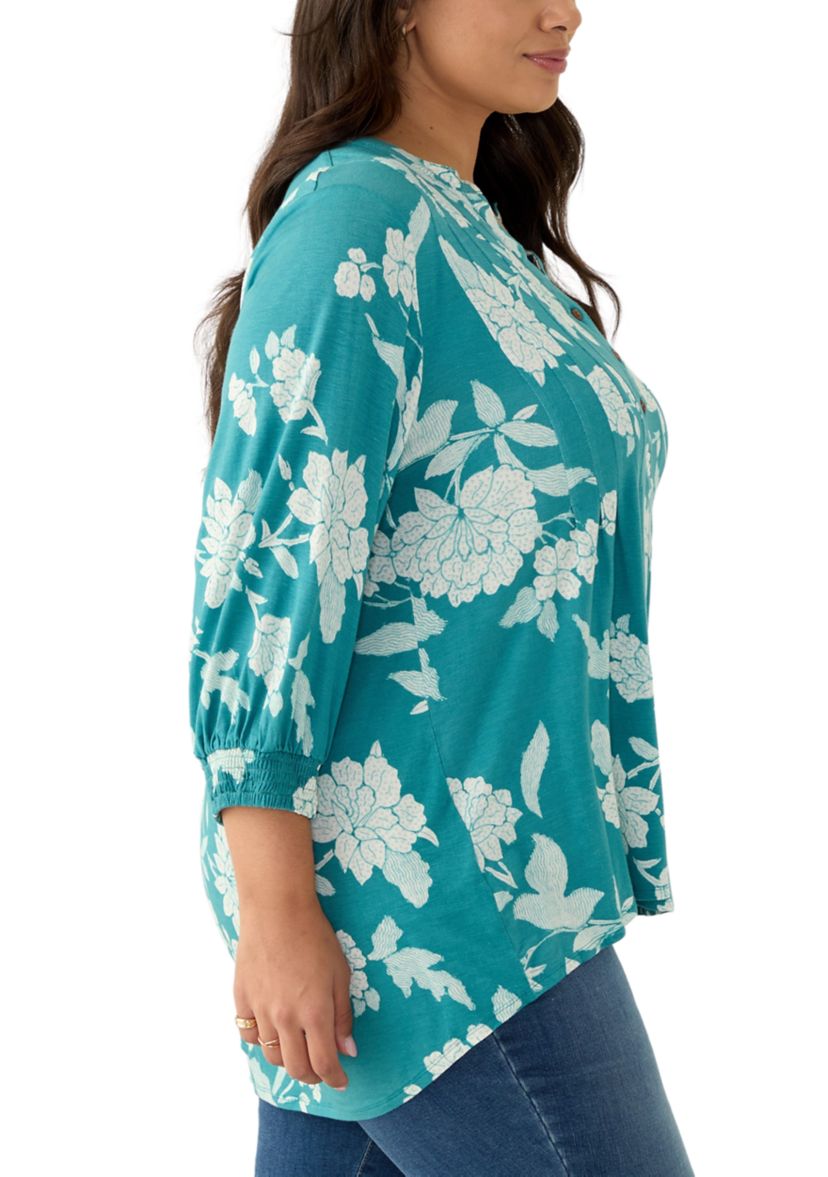 Plus Size Long Sleeve Henley Tunic 