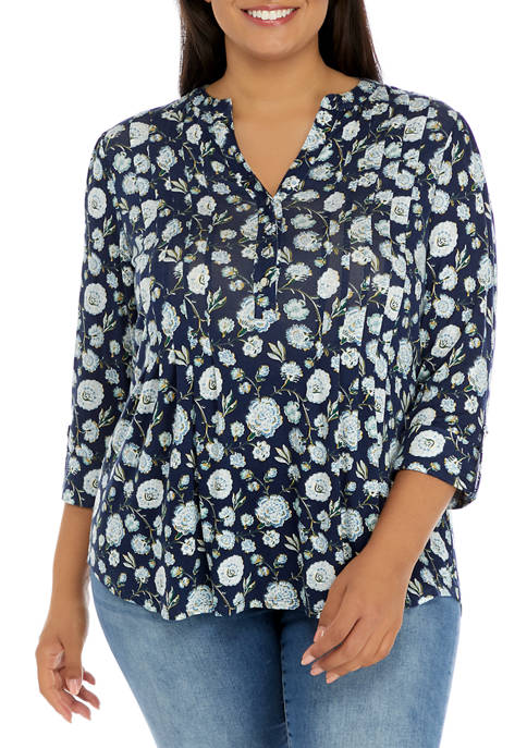   Plus Size Tunic Henley Top 